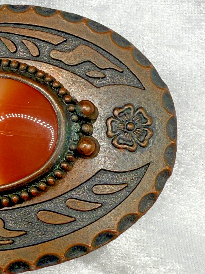 Hebilla Cinturón Piedra Vintage Naranja Tono Latón LEER Foto 4 de 4