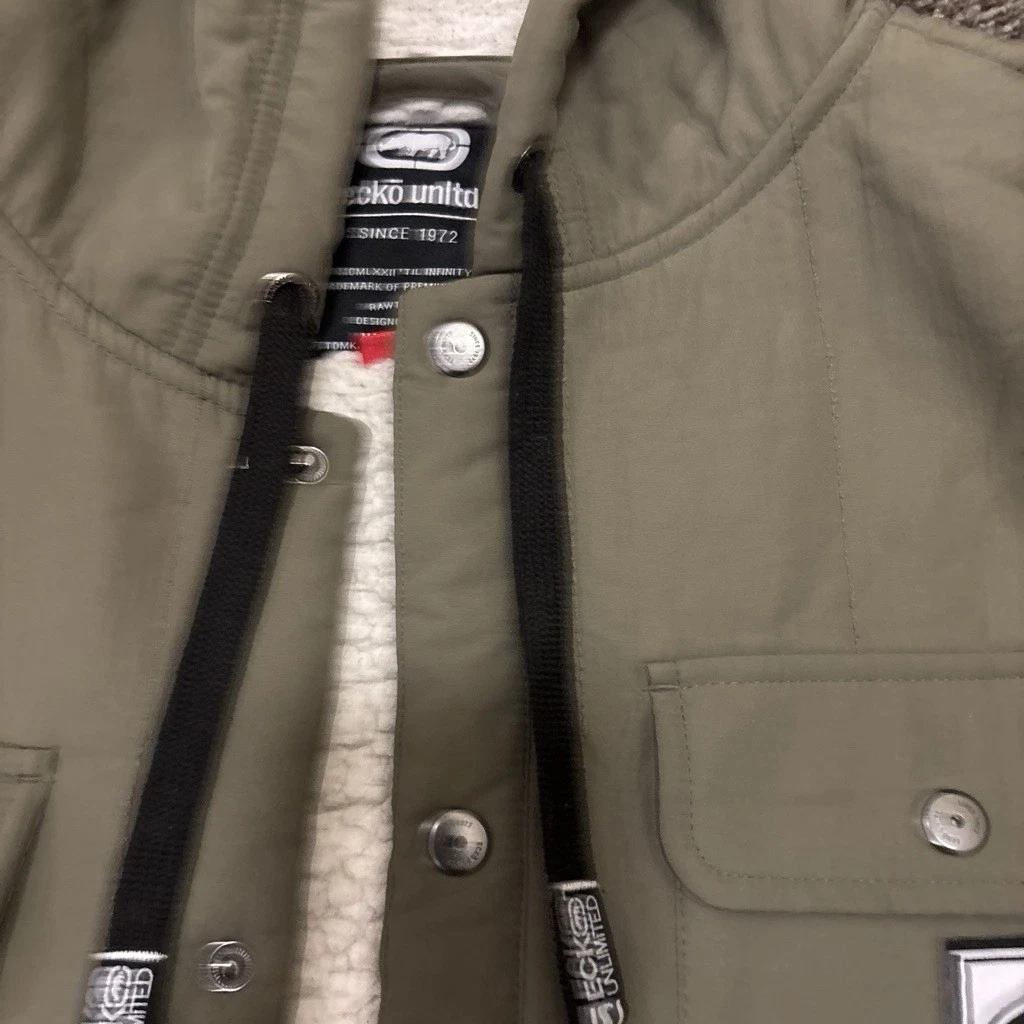 Ecko Unltd. Men's Green Hooded Sherpa Lined Snap/Button Front Jacket Size L - product detail image 3