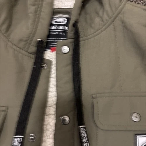 Ecko Unltd. Men's Green Hooded Sherpa Lined Snap/Button Front Jacket Size L image 3