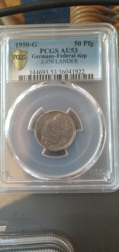 Germany 1950-G "J-379 LANDER" 50pfg coin PCGS AU 53