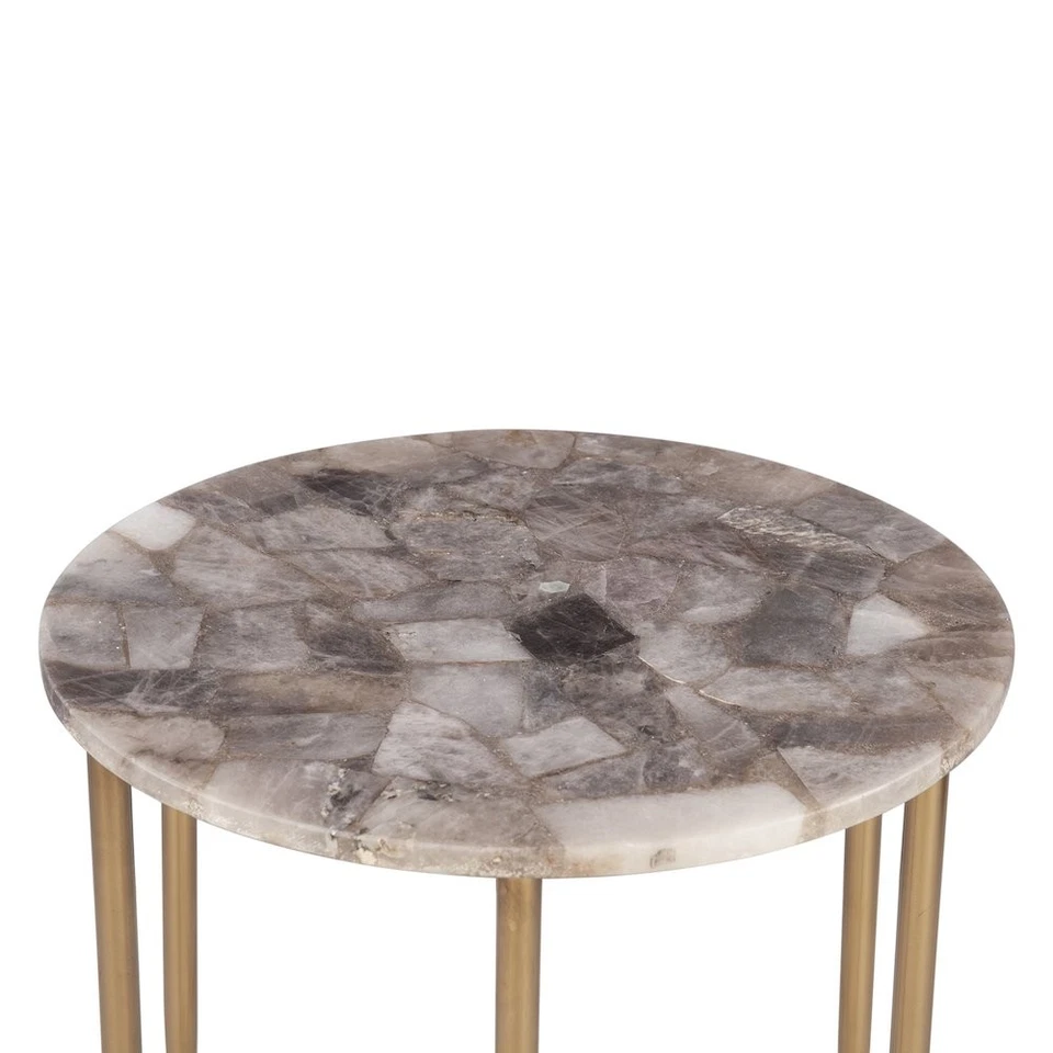 Mumbai 24" Side Table in Smoky Quartz with Iron Base - Image 3 of 4