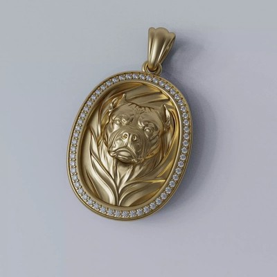 Mens Gold Pitbull Dog Pendant Iced Out Moissanite Oval Charm Hip Hop Necklace