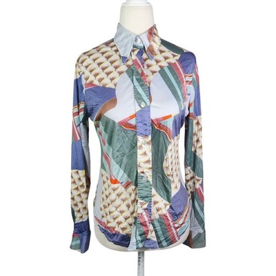 Vintage 90s Levi's Blue Abstract Geometric Psychedelic Button Down Top