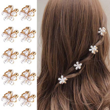 10 Pcs Small Pearl Hair Claw Clips for Women Girl, Mini Pearl Flower Claw Design