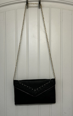 Kiss Me Couture Shoulder Bag Envelope Shaped Purse Black with Chain Strap