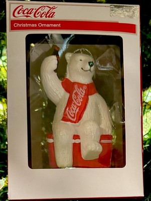 New Kurt Adler Resin Christmas Tree Ornament, Coca-Cola Polar Bear w Cooler
