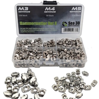 350 Stück Hammermutter Nut 6, je 150x M3 + M5, 50x M4 T-nut 2020 Alu Profil 3D