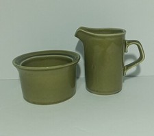 Vintage Avocado Green Sugar Bowl & Creamer Made In USA
