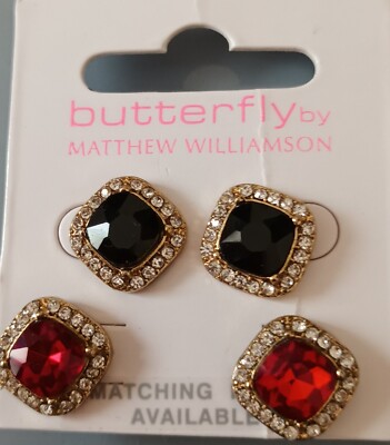 Ohrringe Schmetterling von Matthew Williamson rot und schwarz Kristalleffekt - neu mit Etikett