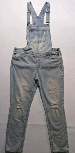 Mossimo Womens Distressed Medium Wash Denim Overalls Size XL