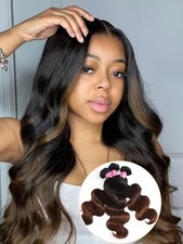 UNice Peruvian Ombre Brown Body Wave 1/3 Bundles Human Hair Extensions Weaves US