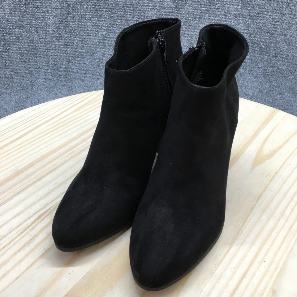 Botas Old Navy para mujer 8 botines al tobillo gamuza negra punta almendra tacones cremallera lateral Foto 3 de 4