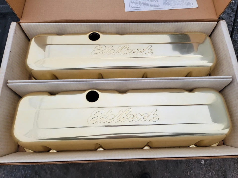 Vintage Edelbrock Gold Anodized Aluminum Valve Covers BBCBig Block Chevy . - Image 2 of 4