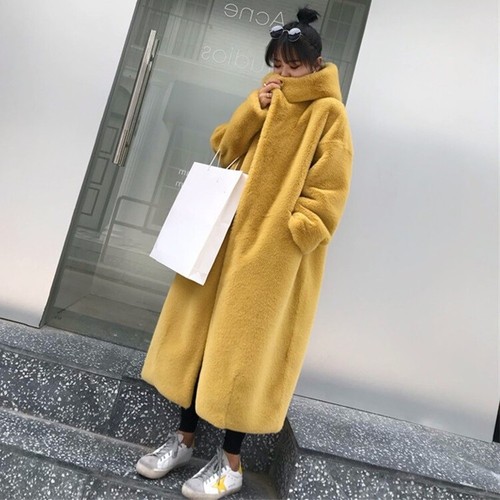 Ladies Faux Mink Fur Coat Fluffy Hooded 