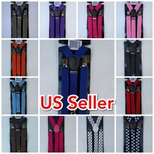 Men Women Clip-on Suspenders Y-Shape Elastic Braces! Solid Colors, B&W Checker!