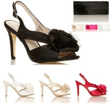 WOMENS LADIES WEDDING BRIDAL SANDALS PEEP TOE SATIN HIGH HEEL PROM SHOES BAGS