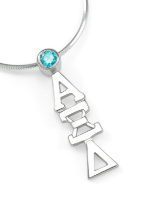 Alpha Xi Delta sterling silver lavaliere pendant w/ Swarvoski light blue crystal