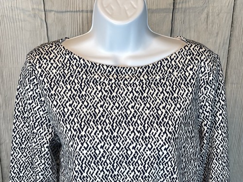 Nuevo con etiquetas Camiseta elástica Rafaella para mujer manga media larga blanca azul cuello barco - Imagen 3 de 11