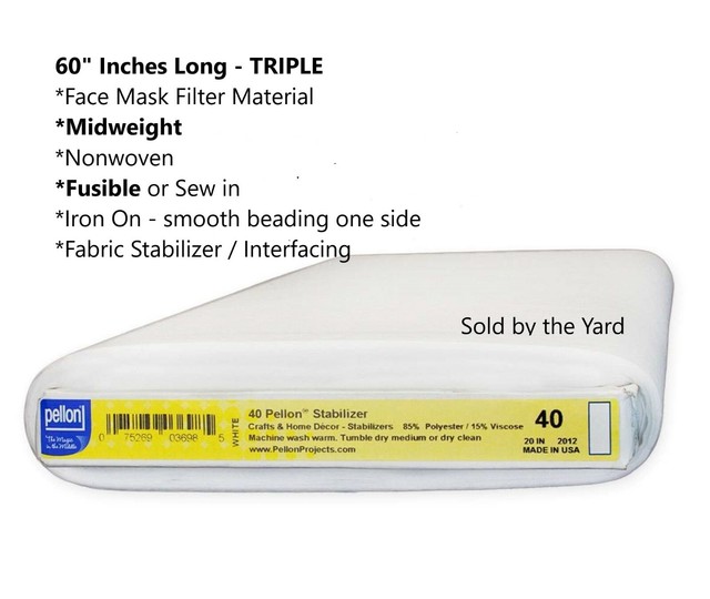 Pellon Midweight FUSIBLE Stabilizer 60" TRIPLE White Mask Liner
