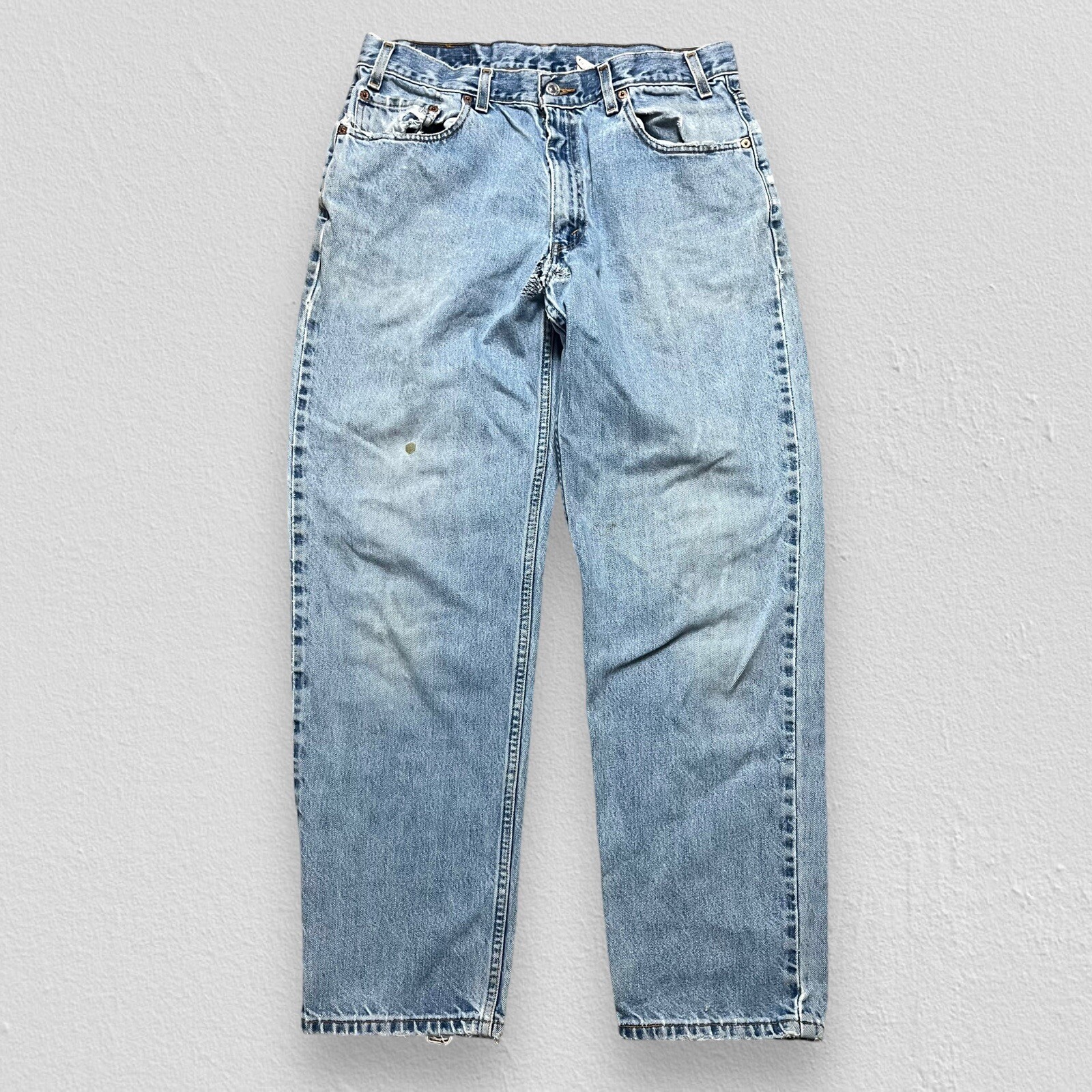 VINTAGE USA Made Levis 550 Mens 33x30* Light Wash Thrashed Jeans *Repaired*