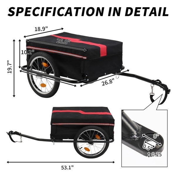 130*68*45cm Steel 100kg 16 Inch Quick Release Wheel Cloth Pocket Trailer Bicycle