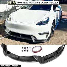 For 2017-2023 Tesla Model 3 Carbon Fiber Front Bumper Lip Spoiler Kit Splitter