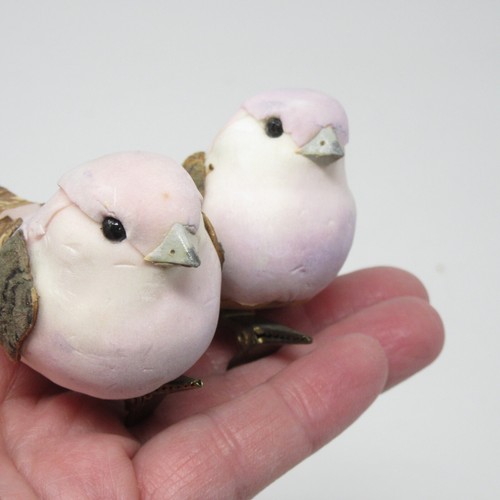 Clip-On Flocked Birds Lavender Pink Purple 2" Christmas Ornament Set of 2 Vtg - Picture 3 of 14
