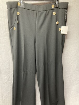 Jules & Leopold Size 1X Black Solid Woven Pull On Pants Wide Leg Buttons Dressy
