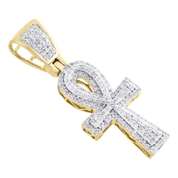 Alternate view of 10k Yellow Gold Plated Diamond Egyptian Ankh Cross Pendant 1.5" Pave Lab Created