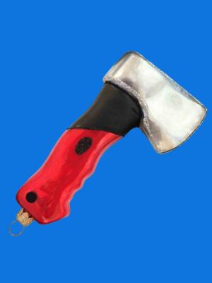 HATCHET EUROPEAN BLOWN GLASS CHRISTMAS TREE ORNAMENT LUMBERJACK AXE GIFT