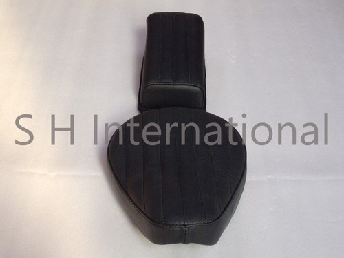 Solo Seat & Pillion Tuck & Roll Pad Black Leather Vert RIB Chopper Harley Bobber - Picture 16 of 20