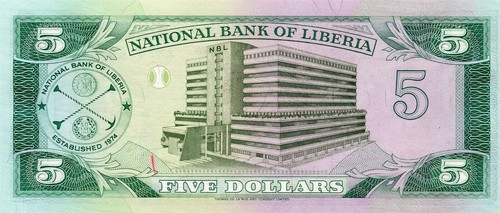 Africa Liberia: 5 Dollars 1991 - Picture 2 of 2