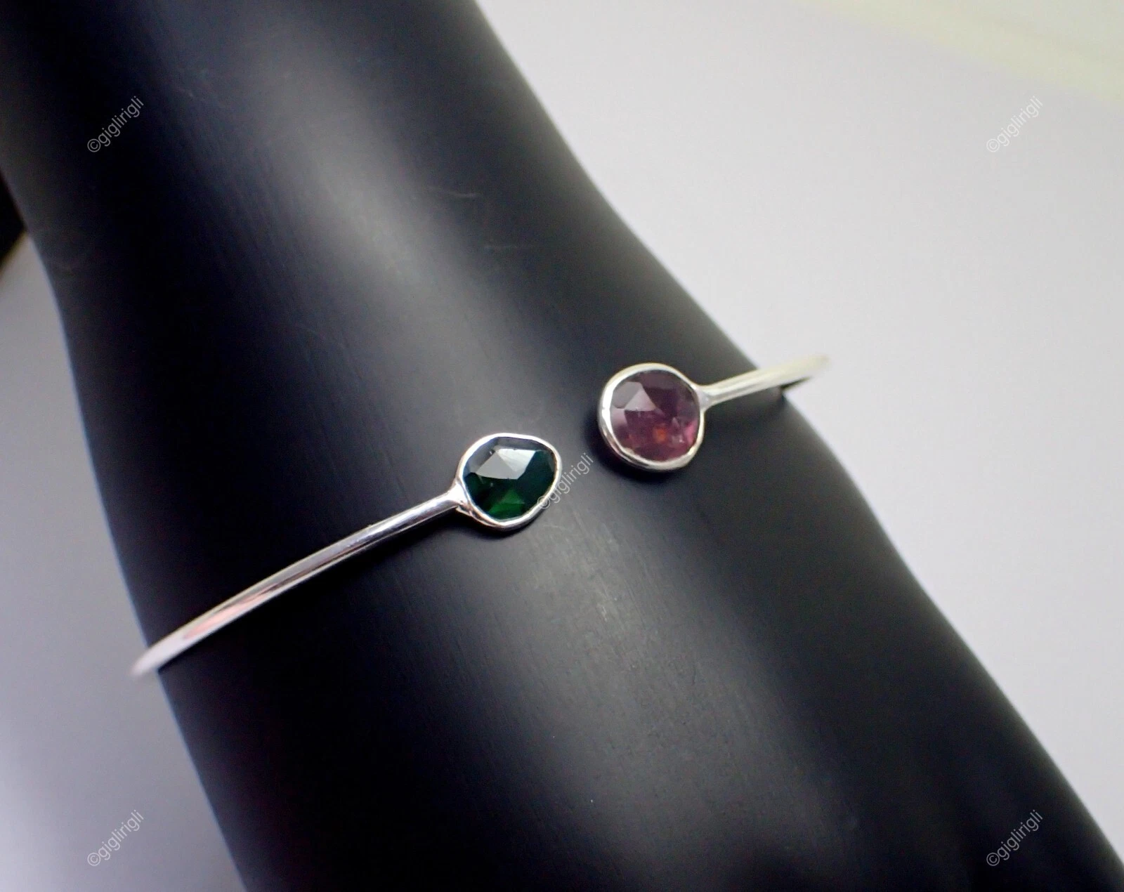 VALENTINO Bracciale Regolabile Pietra Pregiata Tormalina Naturale Dichiarazione Rosa Argento 925