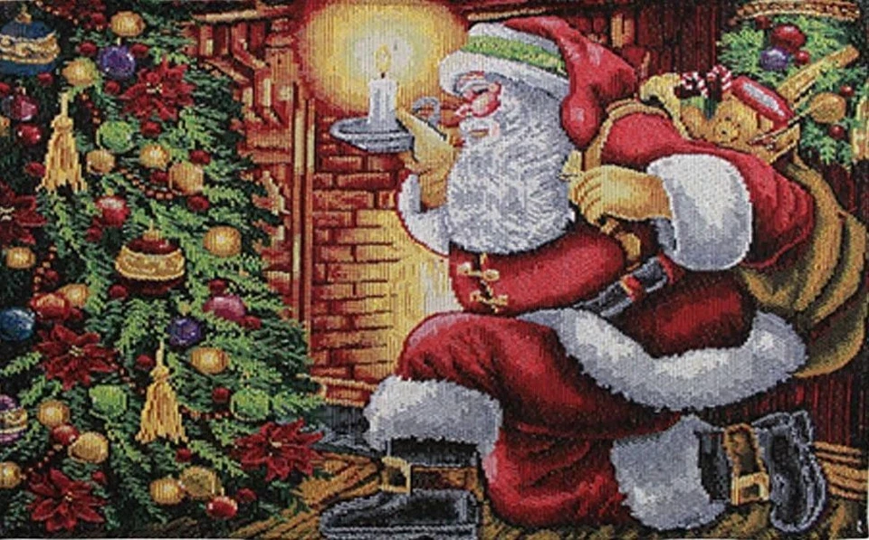 Set of 4 Tapestry Placemats, 13" x 19", WINTER, SANTA BY THE CHRISTMAS TREE, VL - Image 2 of 4