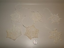 Lot of 6 Handcrafted White Crocheted Christmas Snowflake Tree Ornaments