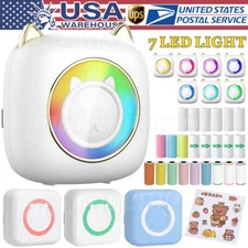 Mini Thermal Printer Inkless Bluetooth Photo Sticker Notes Colorful Paper LED US
