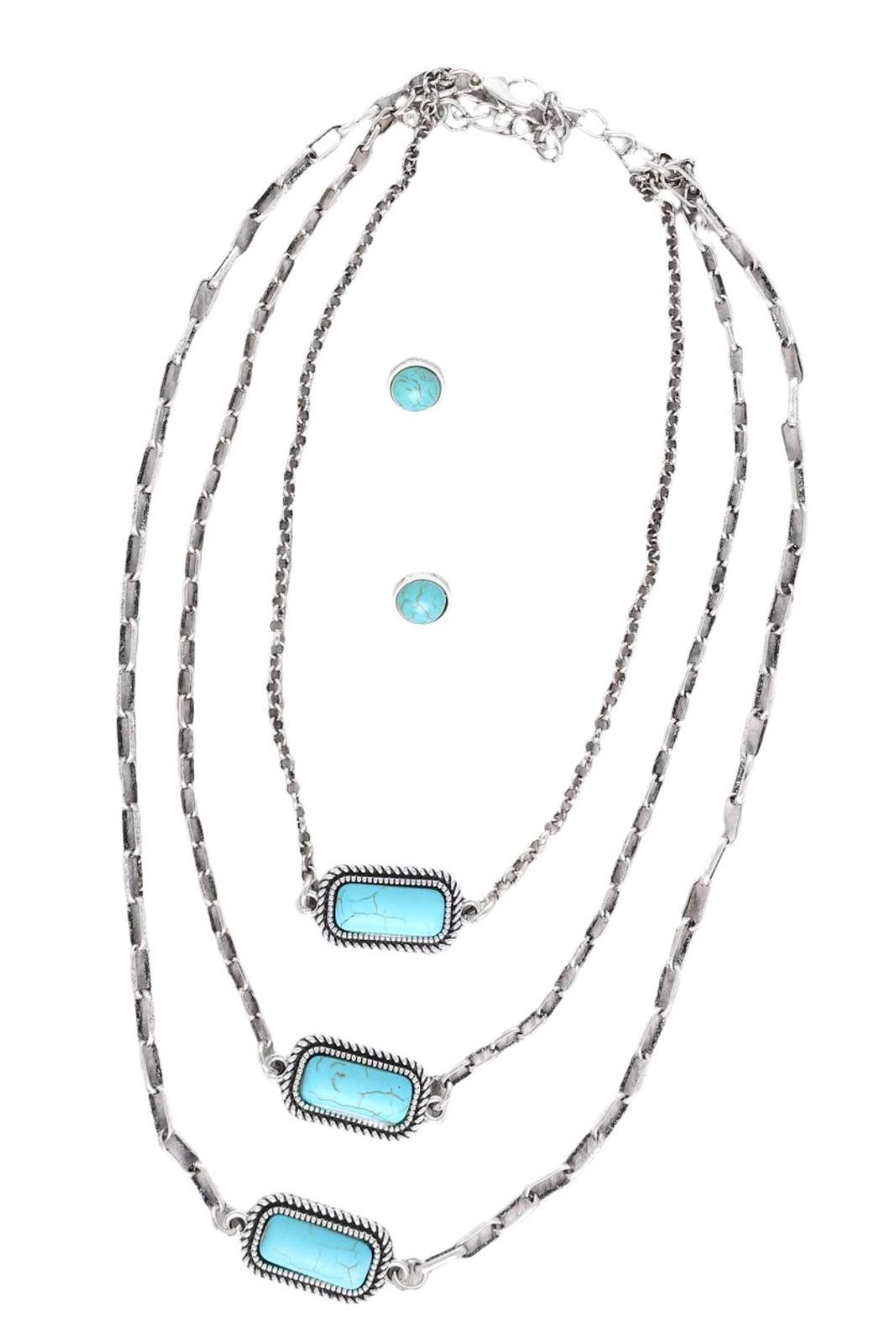Western 3-Row Turquoise Stone Necklace Set