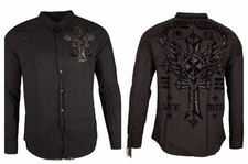 Xtreme Couture By Affliction Men's Button Down Shirt ROYALTY REV WING Black