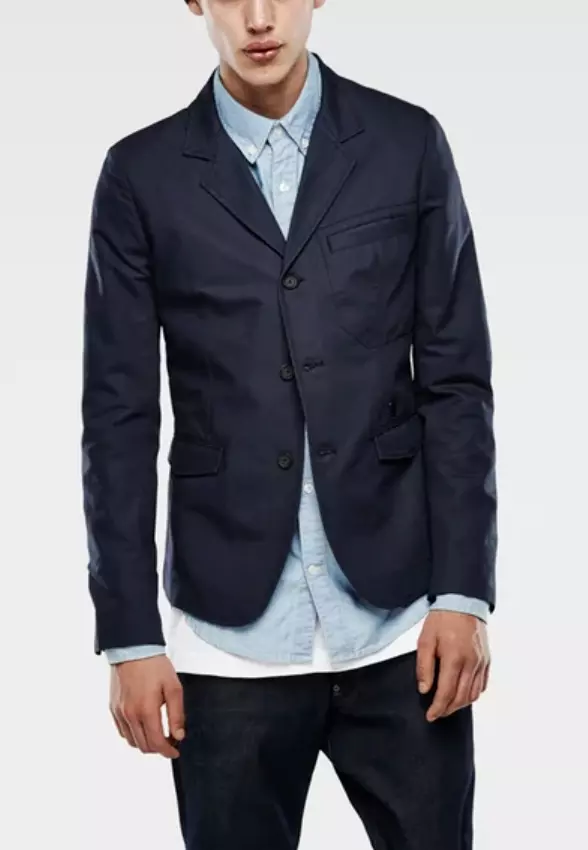G Star ADMIRAL BLAZER COTTON CANVAS 2 TONE WEAVE SARU BLUE MEDIUM