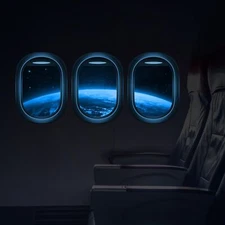 Glow in The Dark 3D Space Wall Decals, Set of 3 Galaxy Window Stickers for Wa...