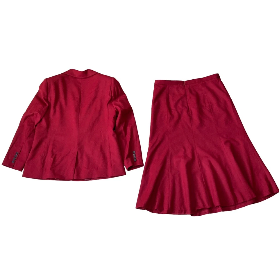 Винтажный Jaeger женщины шерсти красный бордовый блейзер юбка 2 изделия шикарный костюм Великобритании размер 14 - Изображение 2 из 4