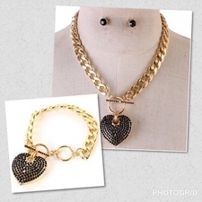 Women Heart Jewelry Set Necklace  Bracelet 