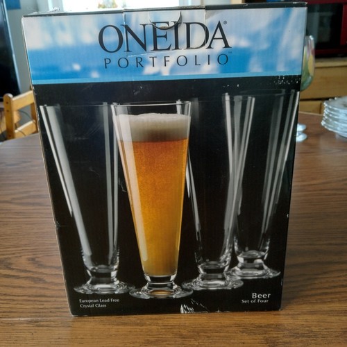 "NEW" Oneida Portfolio VTG Set of 4 European Lead Free Crystal Beer Glass 16.5oz - Picture 4 of 4