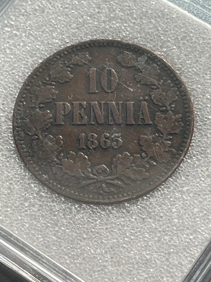 1865 FINLAND Grand Duchy of Russian Empire Big Bronze 10 PENNIA in coin folder - Image 3 of 4