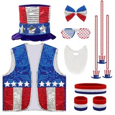 11 Pcs 4th of July Costume Patriotic Costume Accessories Set, American Patrio