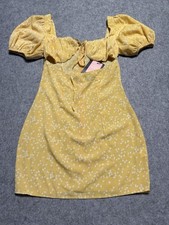 NWT PrettyLittleThing Petite Yellow Floral Puff Sleeve Mini Dress - Size 2