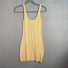 Calvin Klein Womens Small Ribbed Knit Tan Sleeveless Mini Dress Hemp / Cotton