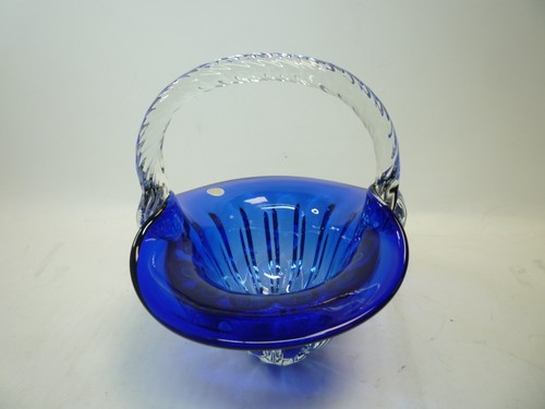Glaskorb Kobaltblau Twist Klar Griff Kunstglas Murano Stil Mid Century - Bild 13 von 24