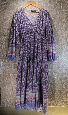 Few Moda Women's Size S Tiered Long Sleeve V-Neck Maxi Dress Fairy Boho Paisley