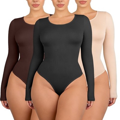 Women's Long Sleeve Shapewear Bodysuit Tummy Control Thong Shaper Going Out Tops